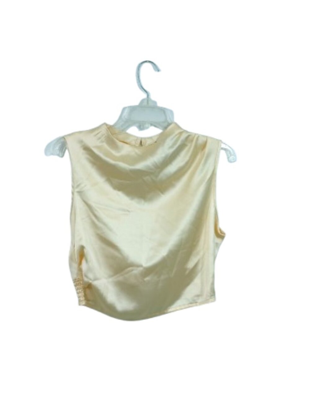 Mock Neck Cropped Sleeveless Satin Blouse Champagne Women Sz M, Sincerely Jules